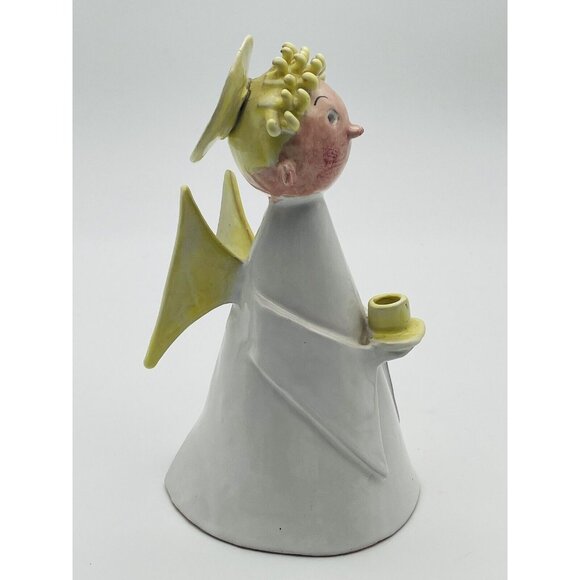 Vtg Clay Art Pottery Angel Figurine Candle Holder Made in Italy Blonde - Picture 4 of 8